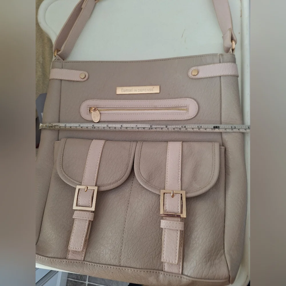 Damsel in Defense Concealment Jemma Bag in Taupe with Pink Interior NWT